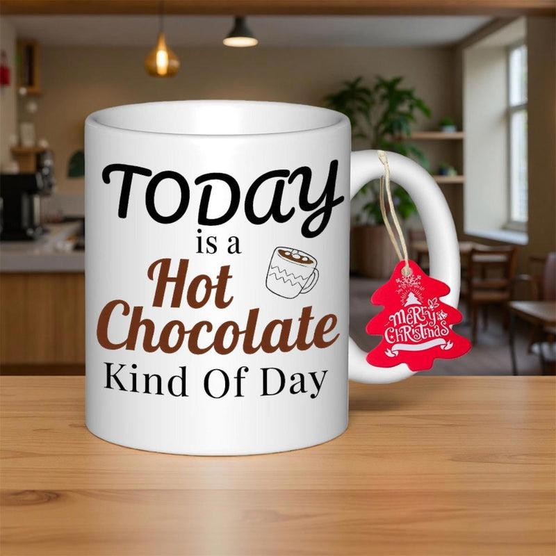 Tailorly White Ceramic 11 oz Mug - Today Is A Hot Chocolate Kind Of Day Hand Drawn Steaming Cup Of Cocoa With Marshmallows On
