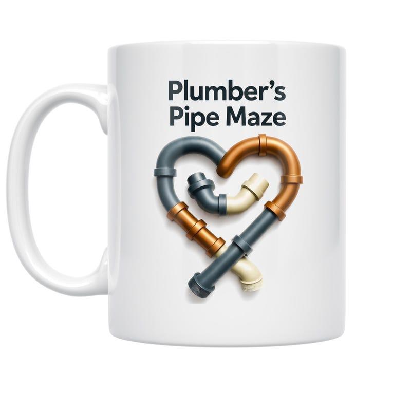 Tailorly White Ceramic 11 oz Mug - Plumbers Pipe Maze Intertwined Industrial Copper And Steel Metal Pipes Forming A Beautiful Heart