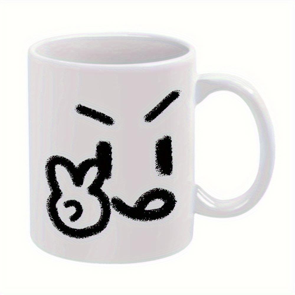 Tailorly White Ceramic 11 oz Mug - Minimalist Hand Drawn Sketchy Expressive Cartoonish Peace Sign Winking Cool Face