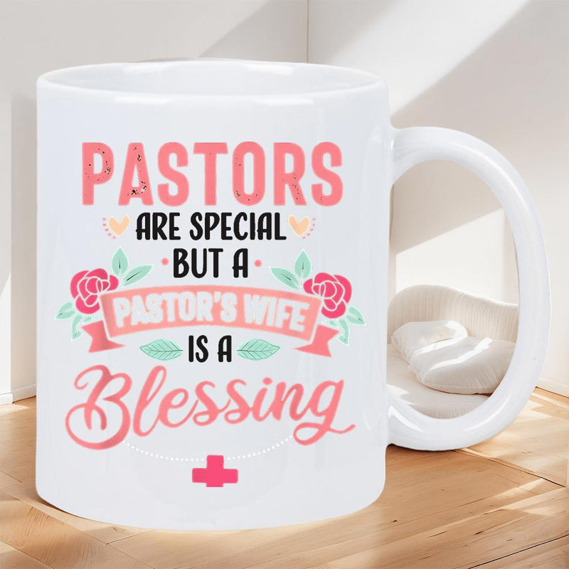 Tailorly White Ceramic 11 oz Mug - Pastors Are Special But A Pastors Wife Is A Blessing Elegant Pink Floral Roses Surrounded By Vibrant Green Leaves Mug