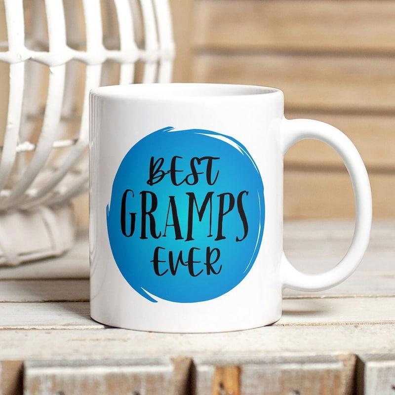 Tailorly White Ceramic 11 oz Mug - Best Gramps Ever Blue Circular Artistic Brush Stroke Pattern