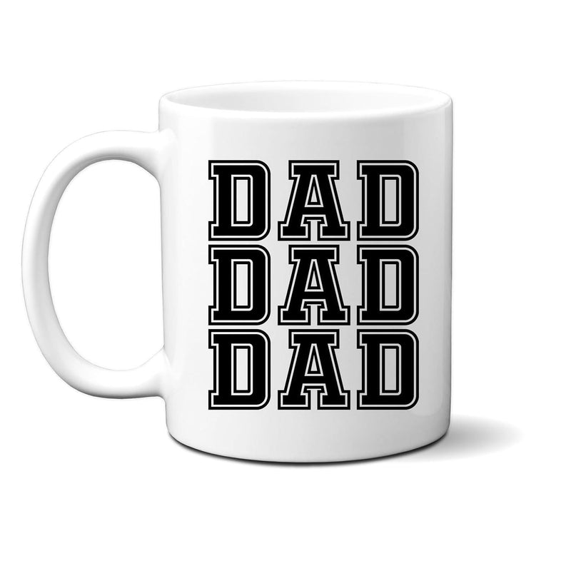 Tailorly White Ceramic 11 oz Mug - Dad Dad Dad Repeated Bold Block Letters Arranged In A Neat Grid Pattern Mug