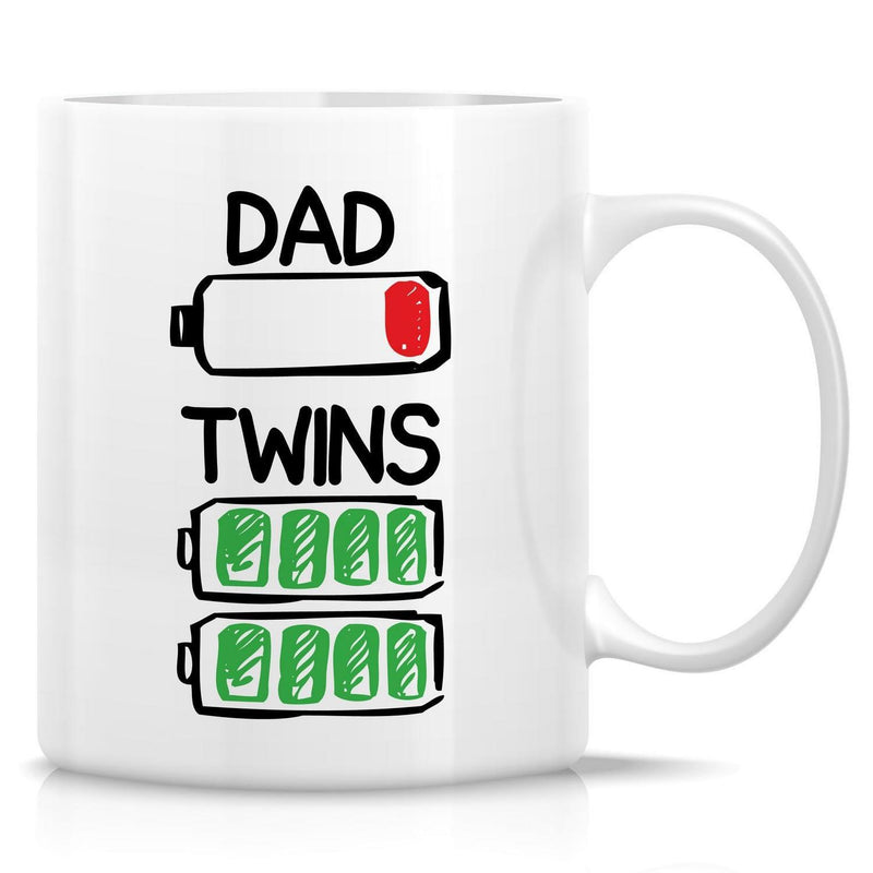 Tailorly White Ceramic 11 oz Mug - Dad Twins Simple Hand Drawn Charging Icons Indicating Energy Levels For Fatherhood Battery