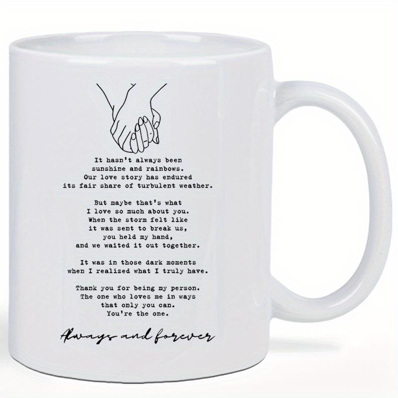 Tailorly White Ceramic 11 oz Mug - Always And Forever Romantic Minimalist Line Drawing Of Interlocked Human Fingers And Hands