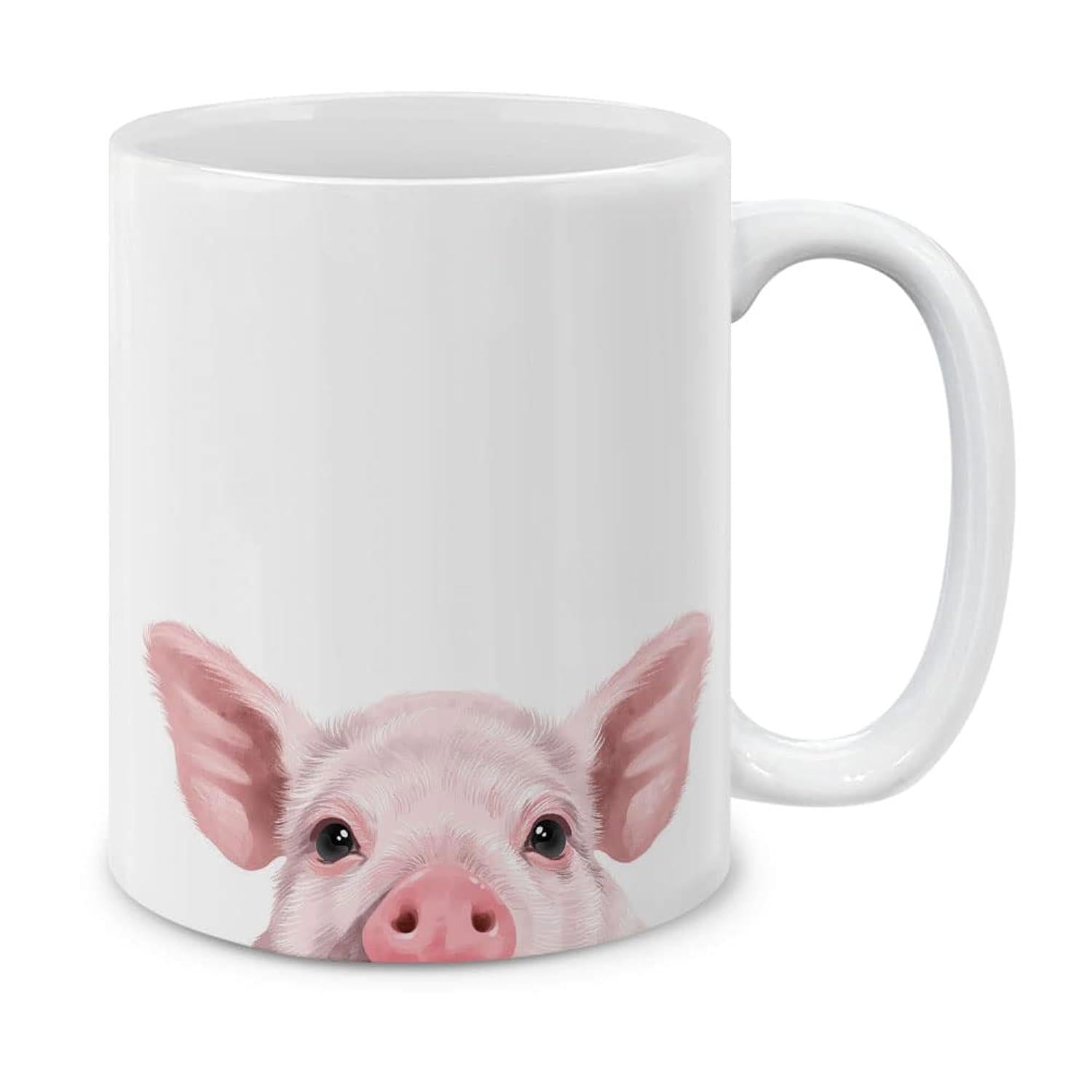 Tailorly White Ceramic 11 oz Mug - Realistic Adorable Pink Piglet Peeking Up From Bottom Edge Pig
