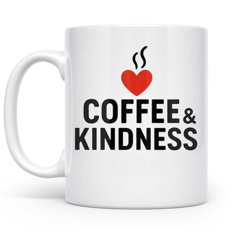 Tailorly White Ceramic 11 oz Mug - Coffee Kindness Simple Red Heart Icon With Steam Lines Above Bold Text Mug