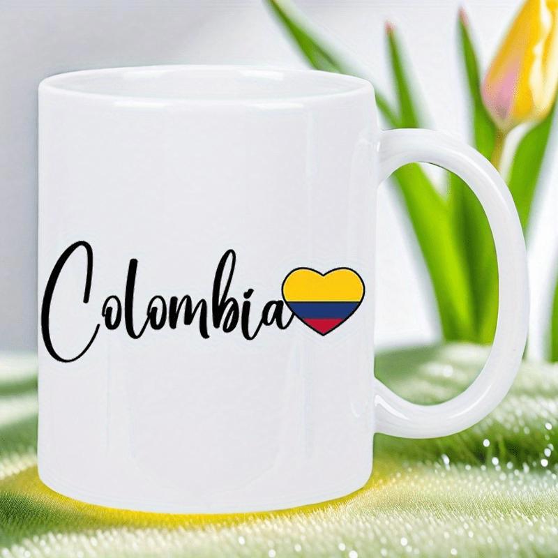 Tailorly White Ceramic 11 oz Mug - Colombia Elegant Script Text With Vibrant Heart National Flag Colors Mug