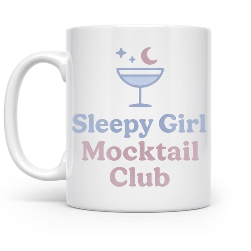 Tailorly White Ceramic 11 oz Mug - Sleepy Girl Mocktail Club Minimalist Cocktail Glass Under Soft Crescent Moon And Shining Stars Mug