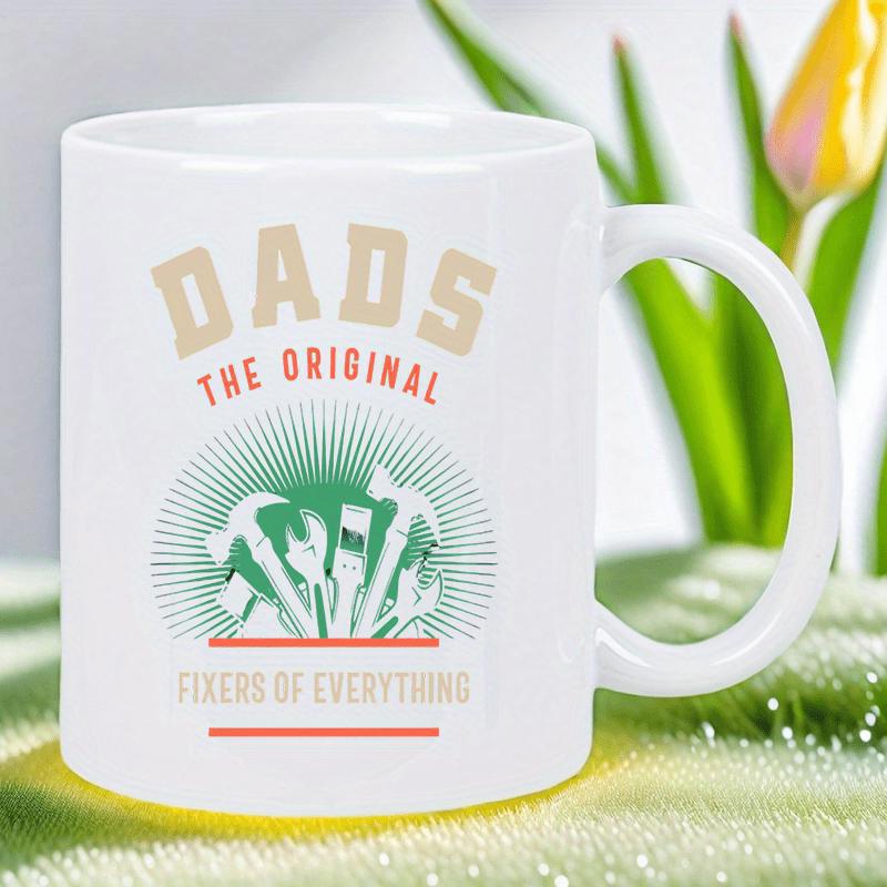Tailorly White Ceramic 11 oz Mug - Dads The Original Fixers Of Everything Arrangement Of Hand Tools With Glowing Sunburst Background Tools