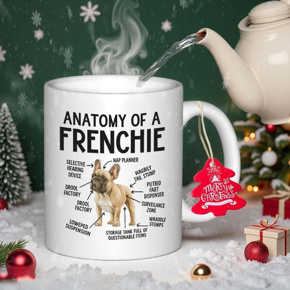 Tailorly White Ceramic 11 oz Mug - Anatomy Of A Frenchie Cute Sitting Dog Surrounded By Infographic Diagram Text Details Frenchie