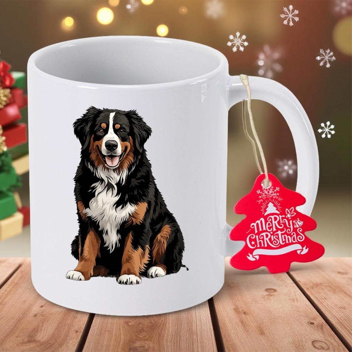 Tailorly White Ceramic 11 oz Mug - Majestic Sitting Bernese Mountain Dog With Beautiful Black White Tan Markings Dog