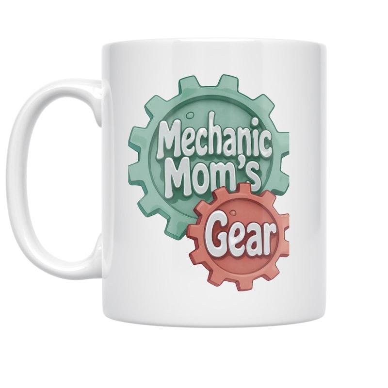 Tailorly White Ceramic 11 oz Mug - Mechanic Moms Gear Colorful Interlocking Industrial Mechanical Components Under A Distressed Texture Gear