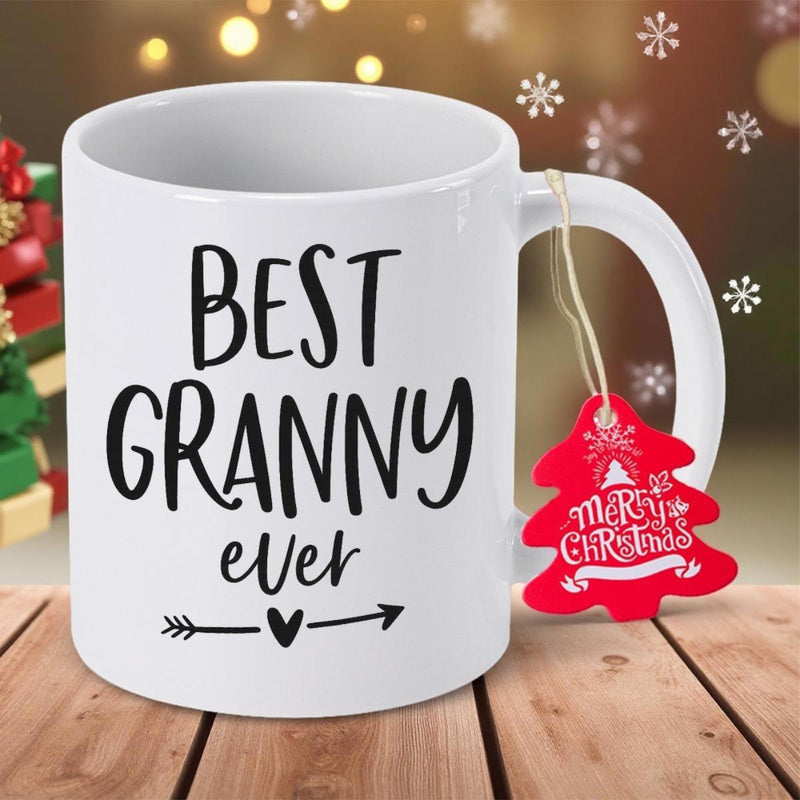 Tailorly White Ceramic 11 oz Mug - Best Granny Ever Simple Heart Arrow Decoration With Elegant Hand Lettering Style Gift Mug