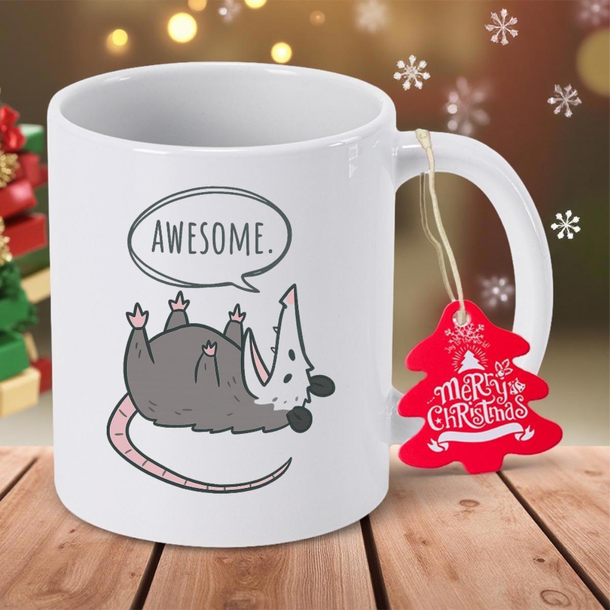 Tailorly White Ceramic 11 oz Mug - Awesome Quirky Cartoon Opossum Lying On Its Back With Small Feet Raised Opossum