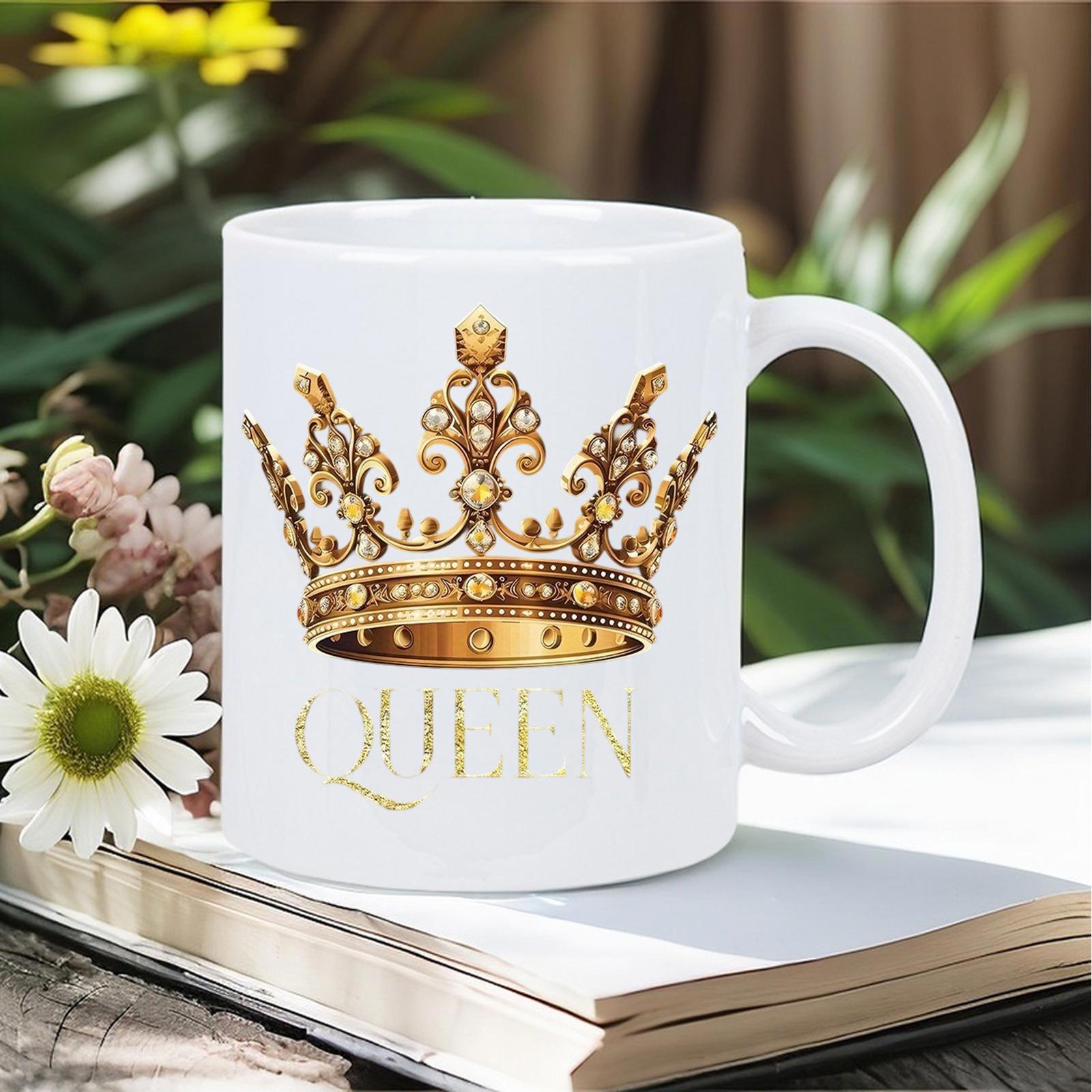 Tailorly White Ceramic 11 oz Mug - Queen Regal Golden Royal Jewels Decorated With Filigree And Ornate Details Crown
