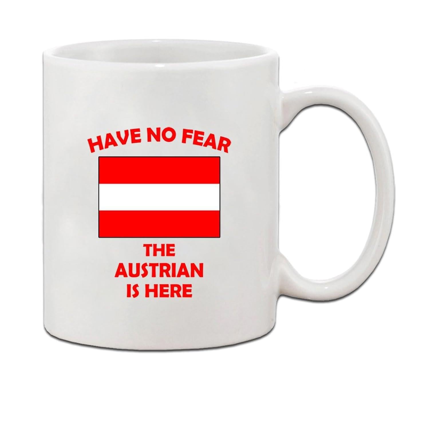 Tailorly White Ceramic 11 oz Mug - Have No Fear The Austrian Is Here Red White And Red Horizontal Striped National Pattern Centered Flag