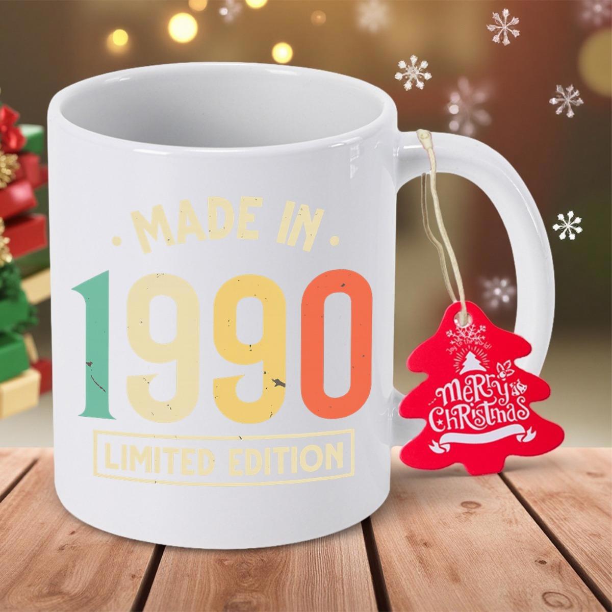 Tailorly White Ceramic 11 oz Mug - Made In 1990 Limited Edition Vintage Retro Style Colorful Distressed Typographic Numbers For Birthday Celebration Mug