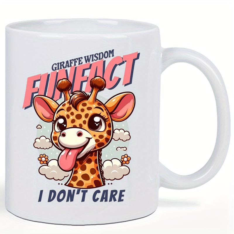 Tailorly White Ceramic 11 oz Mug - Giraffe Wisdom Fun Fact I Don't Care Cute Cartoon Sticking Its Tongue Out Among Soft Clouds Giraffe