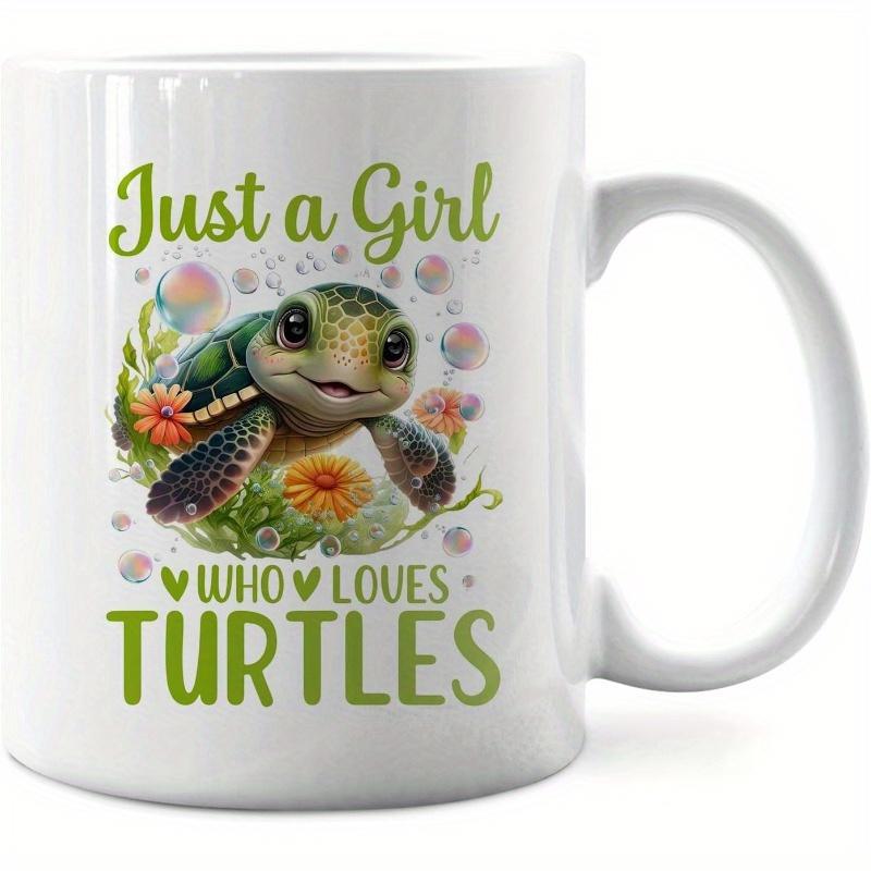 Tailorly White Ceramic 11 oz Mug - Just A Girl Who Loves Turtles Adorable Sea Turtle Surrounded By Colorful Bubbles And Flowers Turtle
