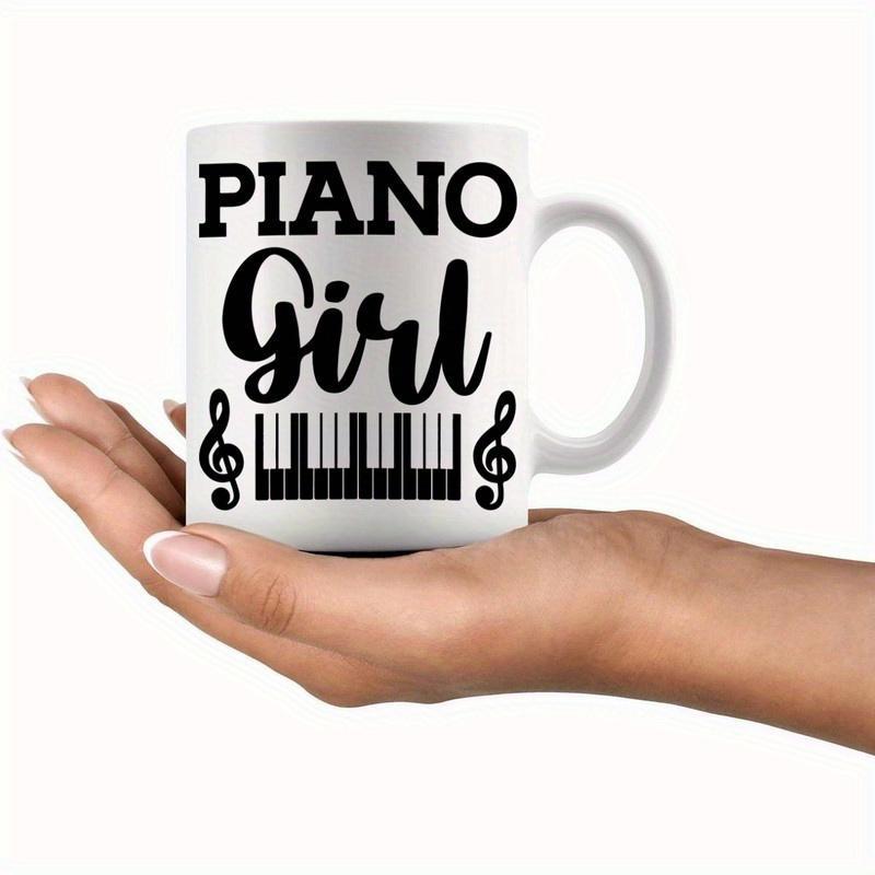 Tailorly White Ceramic 11 oz Mug - Piano Girl Musical Notes And Rhythmic Black Keys For A Talented Musician Mug