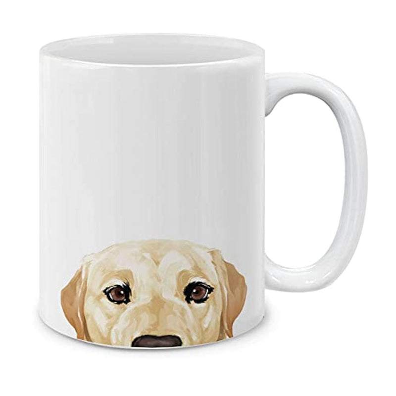 Tailorly White Ceramic 11 oz Mug - Hand Painted Watercolor Peeking Dog With Floppy Ears And Dark Eyes Labrador