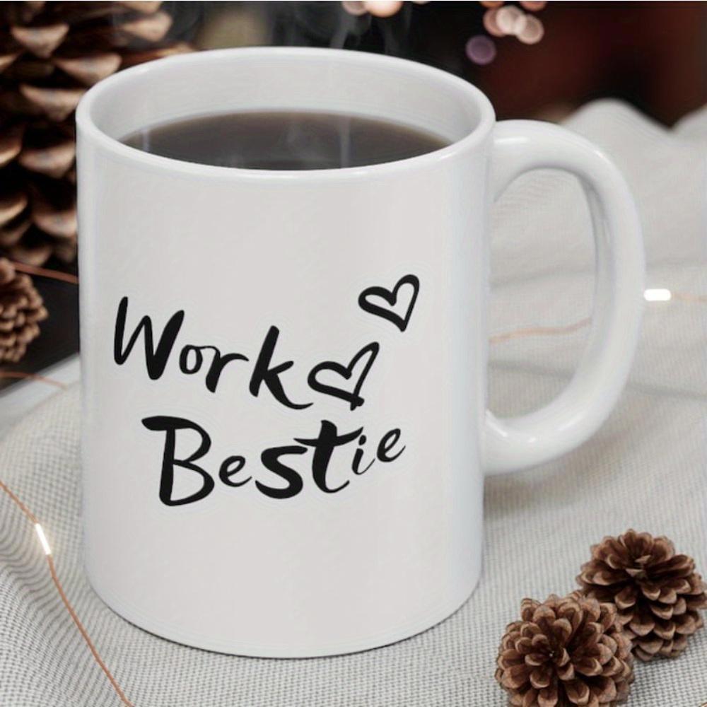 Tailorly White Ceramic 11 oz Mug - Work Bestie Minimalist Handwritten Script Featuring Two Small Hearts On A Ceramic Mug