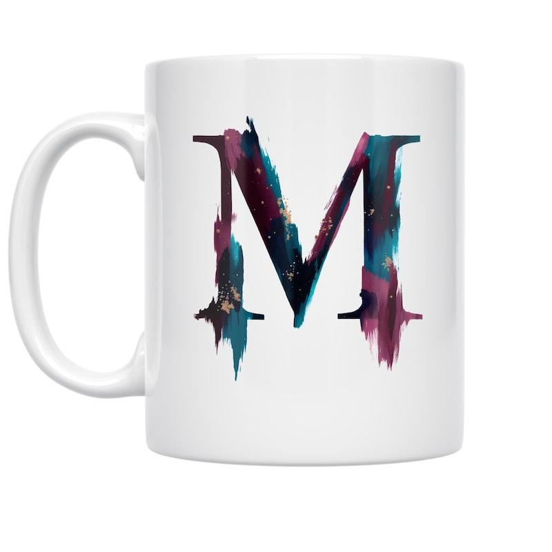 Tailorly White Ceramic 11 oz Mug - M Artistic Galaxy Brushstrokes With Vibrant Blue And Purple Cosmic Painting Texture Letter