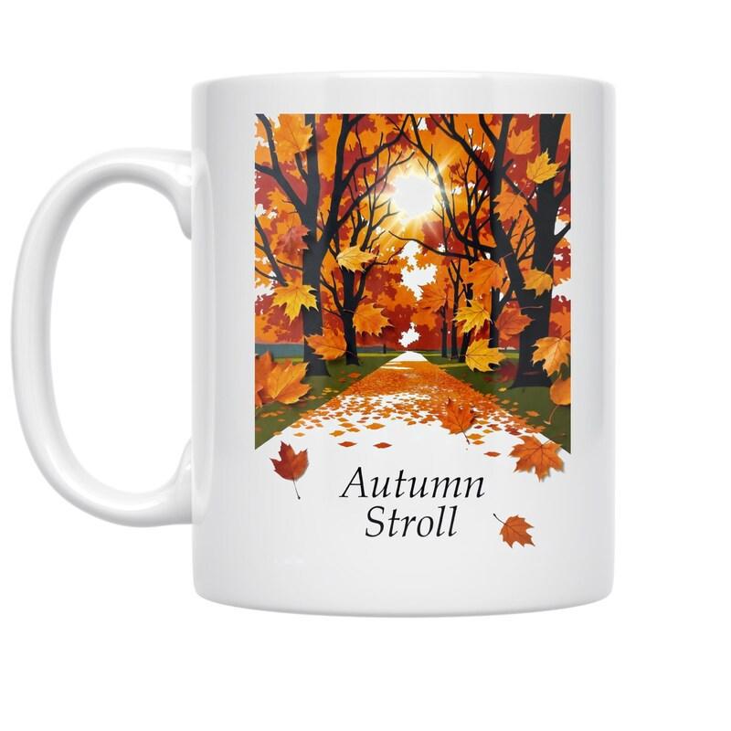 Tailorly White Ceramic 11 oz Mug - Autumn Stroll Scenic Golden Leaves Along A Peaceful Forest Path Under Bright Sunlight Landscape