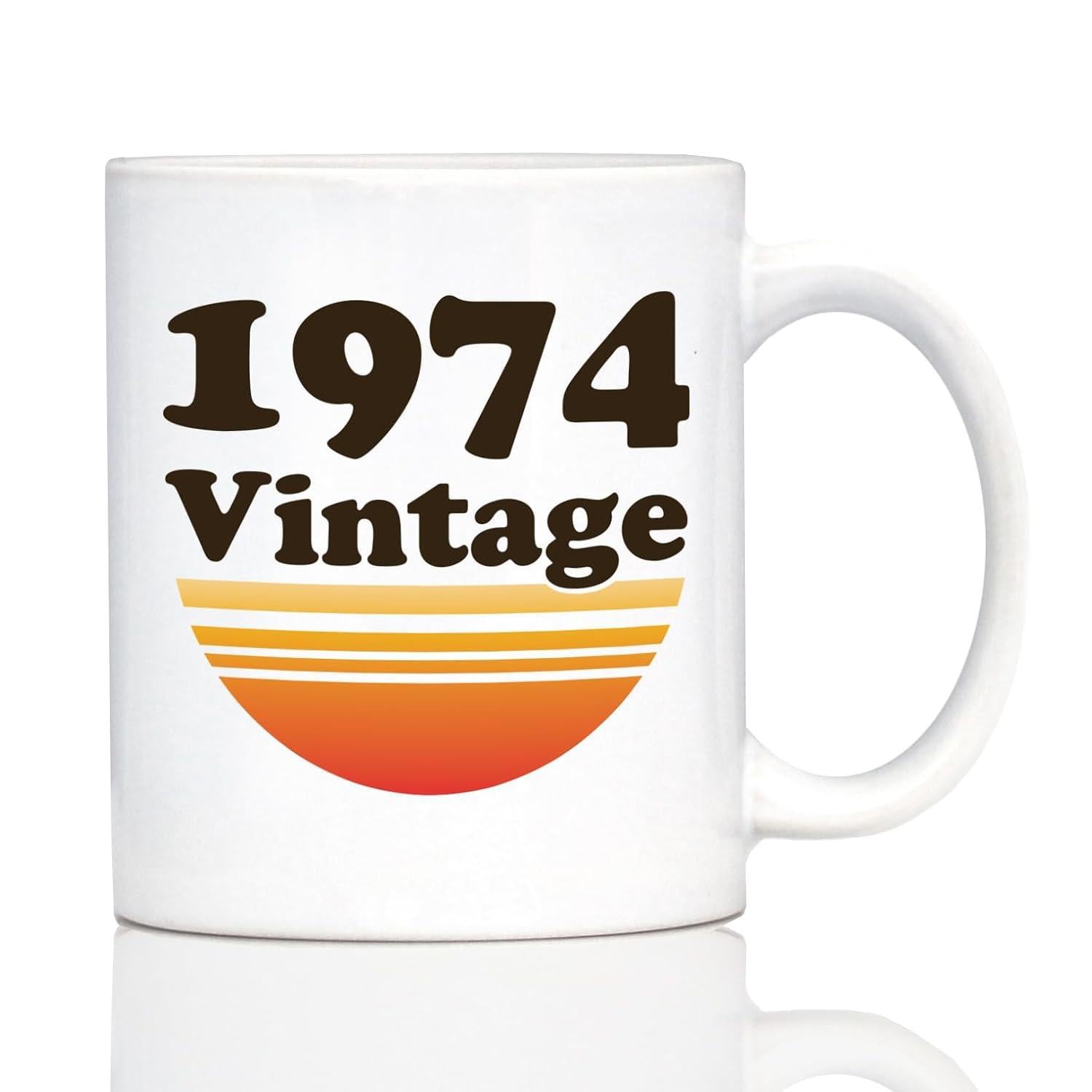 Tailorly White Ceramic 11 oz Mug - 1974 Vintage Retro Style Sunset With Orange Horizontal Stripes And Distressed Texture Mug
