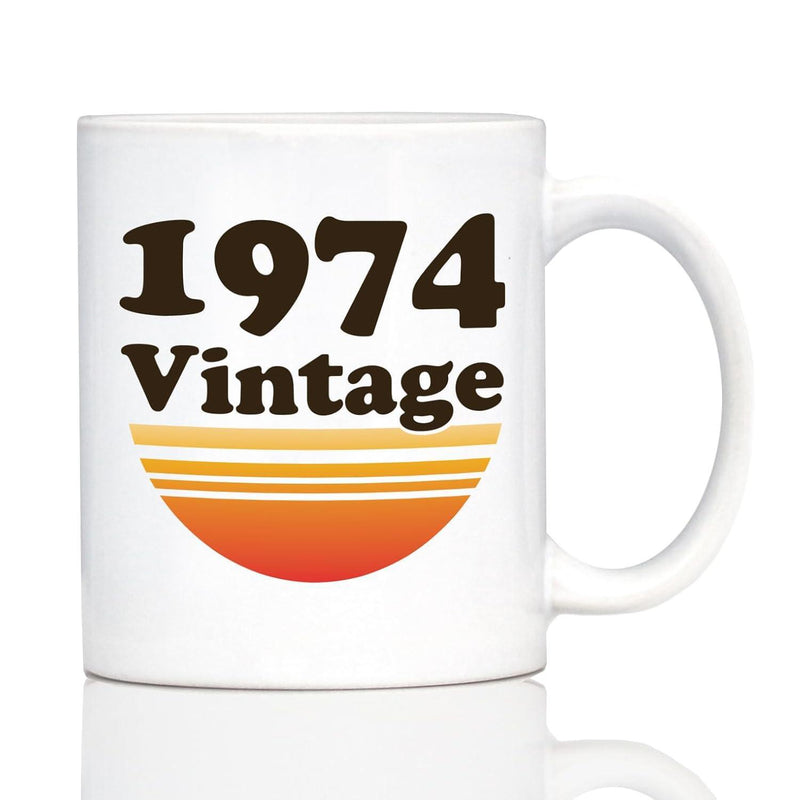 Tailorly White Ceramic 11 oz Mug - 1974 Vintage Retro Style Sunset With Orange Horizontal Stripes And Distressed Texture Mug