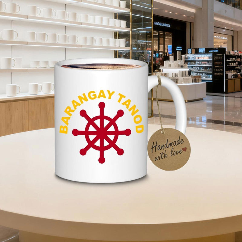 Tailorly White Ceramic 11 oz Mug - Barangay Tanod Red Nautical Steering Component Centered On A Clean Wheel