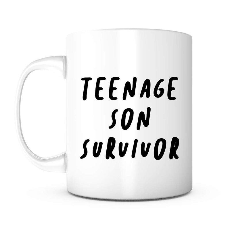 Tailorly White Ceramic 11 oz Mug - Teenage Son Survivor Bold Handcrafted Black Script Characters Centered On A Clean Polished Surface Mug