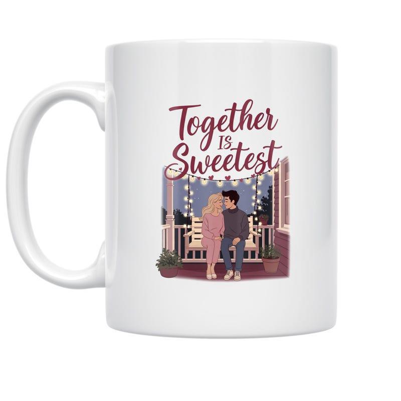 Tailorly White Ceramic 11 oz Mug - Together Is Sweetest Romantic Evening Porch With Twinkling Lights And Peaceful Atmosphere Couple