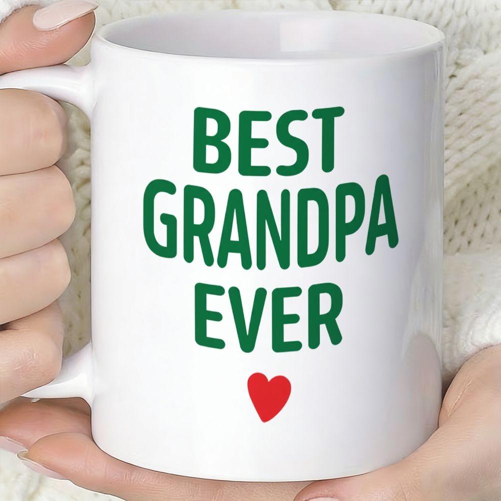 Tailorly White Ceramic 11 oz Mug - Best Grandpa Ever Bold Green Lettering With A Small Minimalist Red Heart Mug