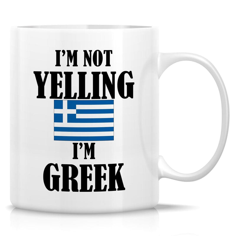Tailorly White Ceramic 11 oz Mug - Im Not Yelling Im Greek Traditional Blue And White Striped National Flag With A Bold Cross Mug