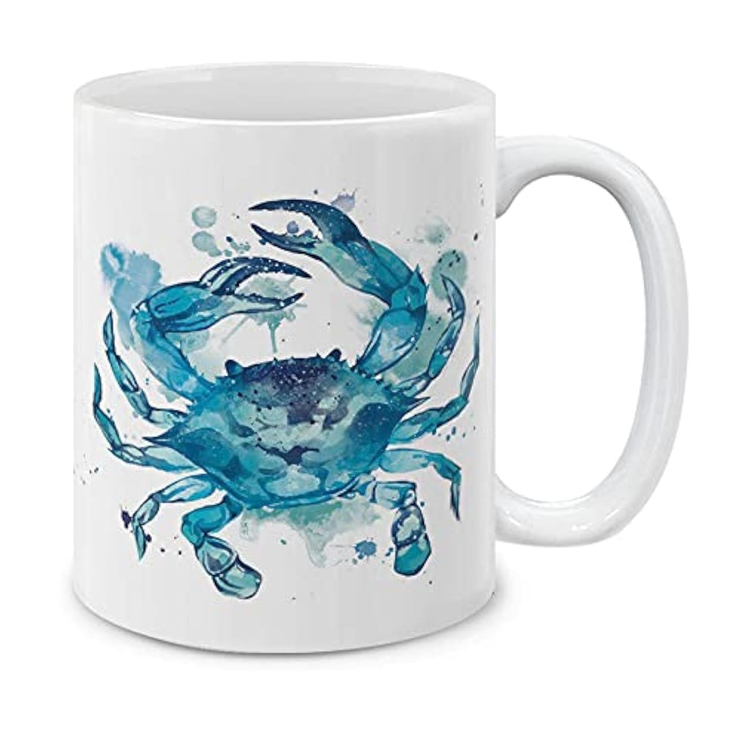 Tailorly White Ceramic 11 oz Mug - Watercolor Artistic Blue Sea Creature Crawling On White Surface Ceramic Crab