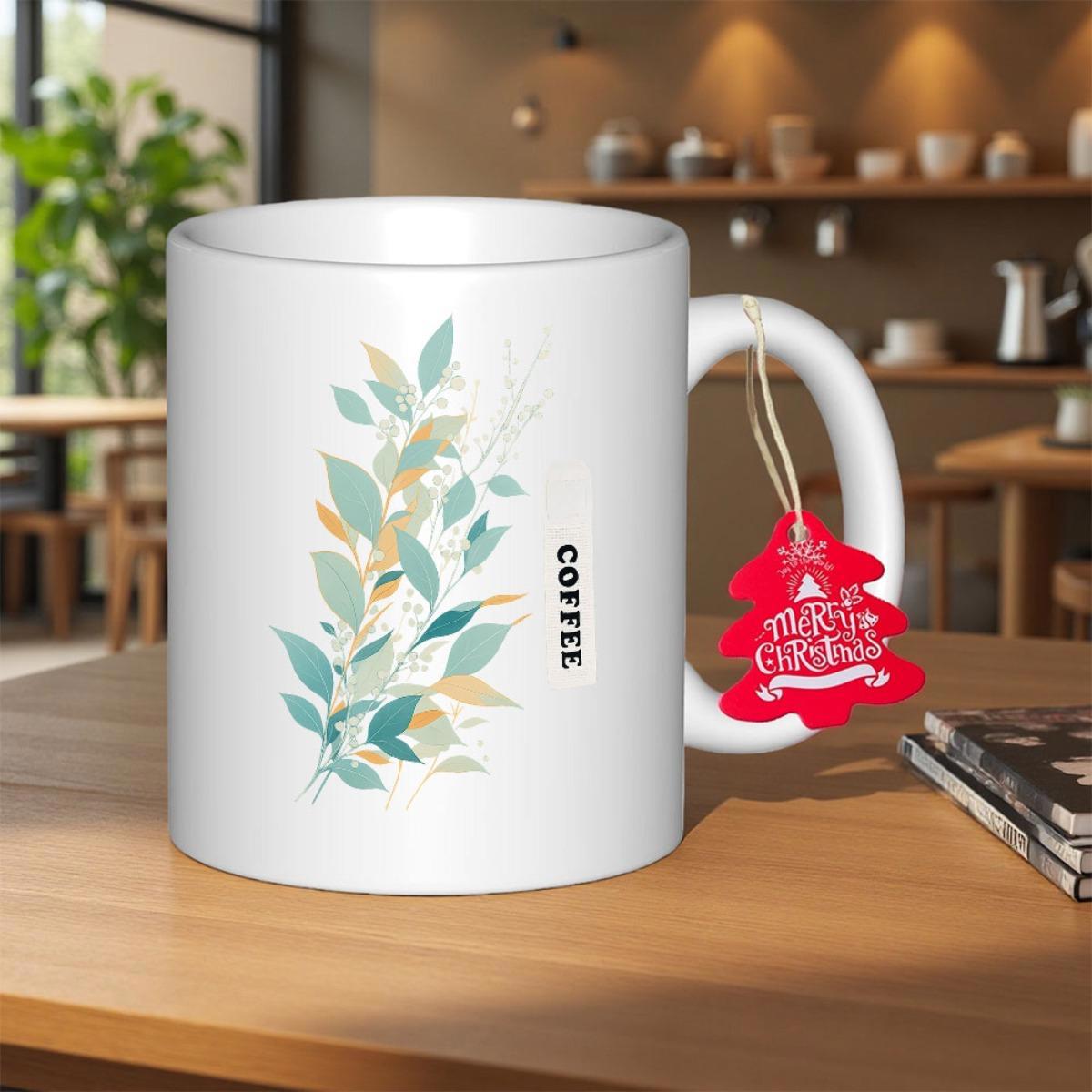 Tailorly White Ceramic 11 oz Mug - Coffee Elegant Watercolor Style Green And Gold Foliage Dancing In Gentle Breeze Leaves
