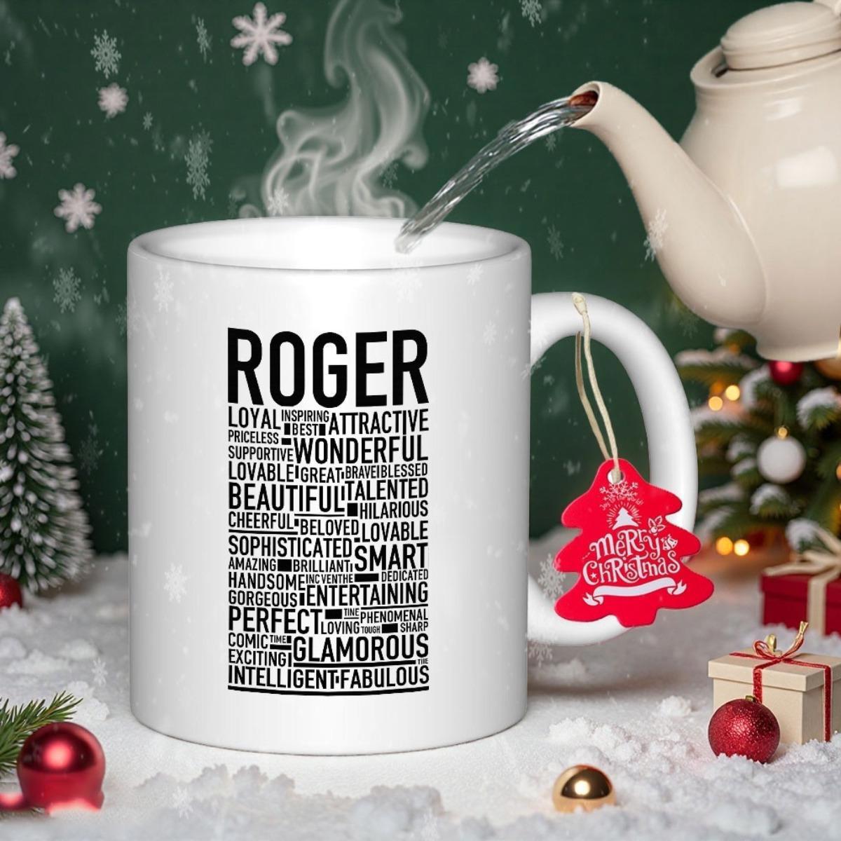 Tailorly White Ceramic 11 oz Mug - Roger Modern Typographic Word Cloud Featuring Inspiring Adjectives On A Ceramic Mug