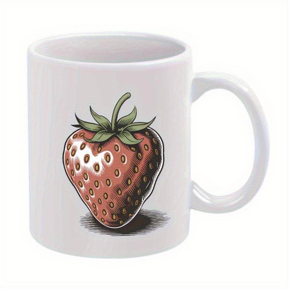 Tailorly White Ceramic 11 oz Mug - Fresh Vibrant Red Ripening Fruit With Green Leaves And Soft Shadow Strawberry