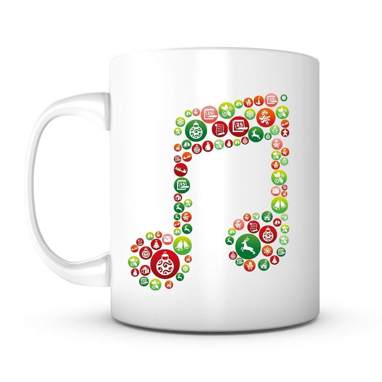 Tailorly White Ceramic 11 oz Mug - Festive Christmas Icons Composed Into A Vibrant Seasonal Melodic Musical Note