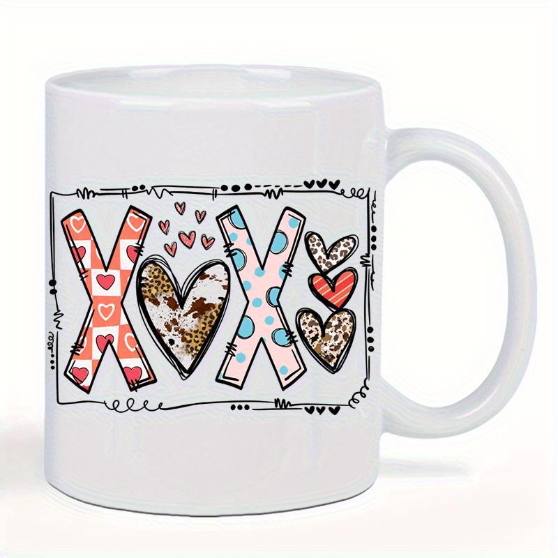 Tailorly White Ceramic 11 oz Mug - Xoxo Artistic Pattern Featuring Polka Dots And Leopard Print Hearts
