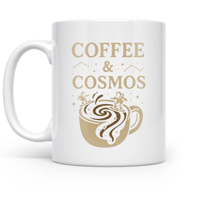 Tailorly White Ceramic 11 oz Mug - Coffee Cosmos Tiny Astronauts Floating Within A Swirling Galactic Coffee Cup Mug