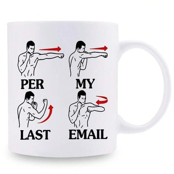 Tailorly White Ceramic 11 oz Mug - Per My Last Email Four Panels Of Athletic Boxing Stances With Red Striking Motion Arrows Boxer