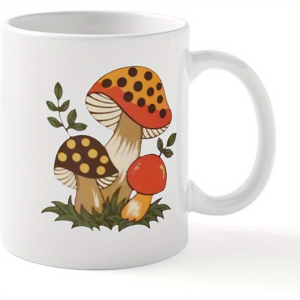Tailorly White Ceramic 11 oz Mug - Vintage Style Earthy Fungi Resting Among Lush Greenery And Leaves Mushroom
