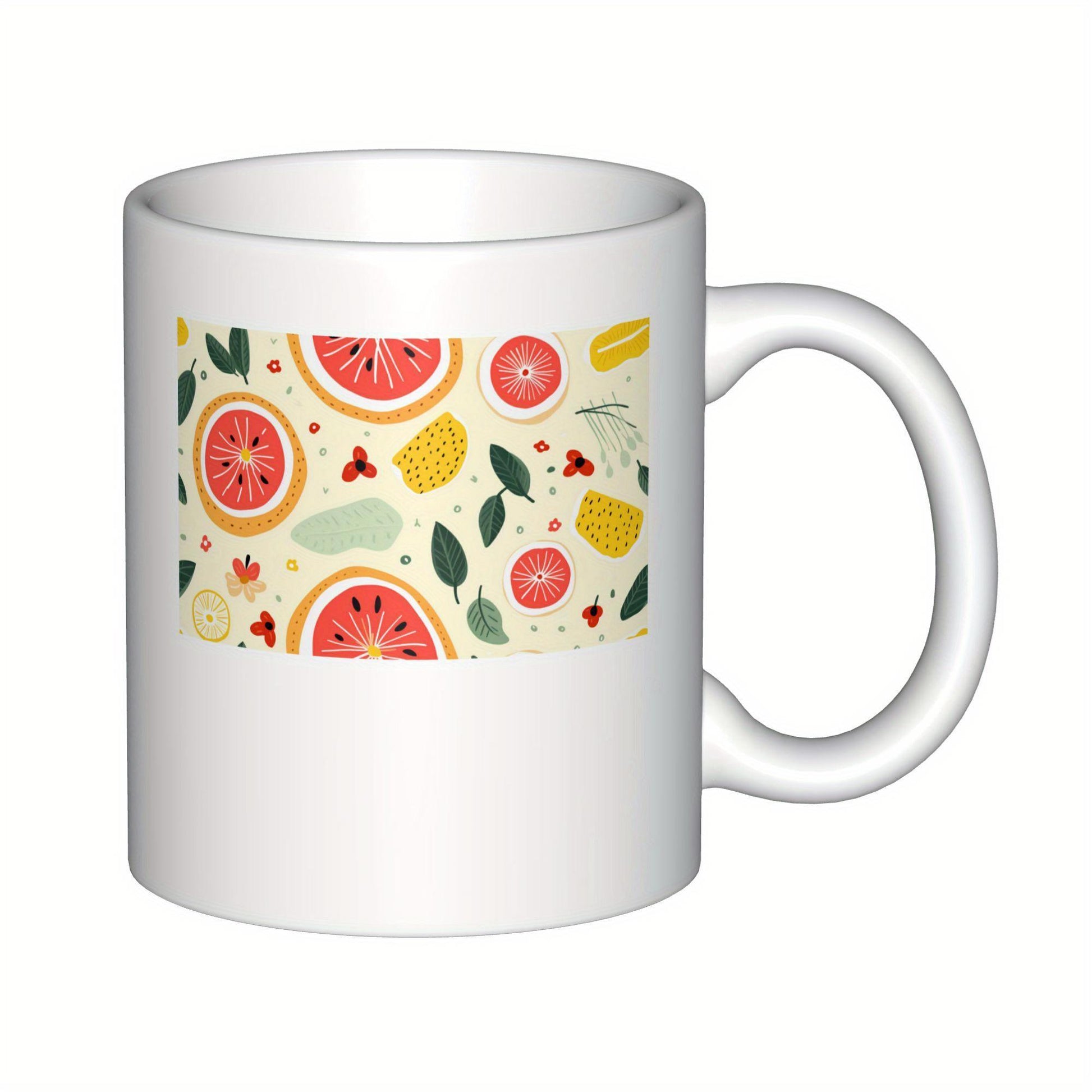 Tailorly White Ceramic 11 oz Mug - Refreshing Summer Fruit Pattern With Vibrant Sliced Lemon And Watermelon
