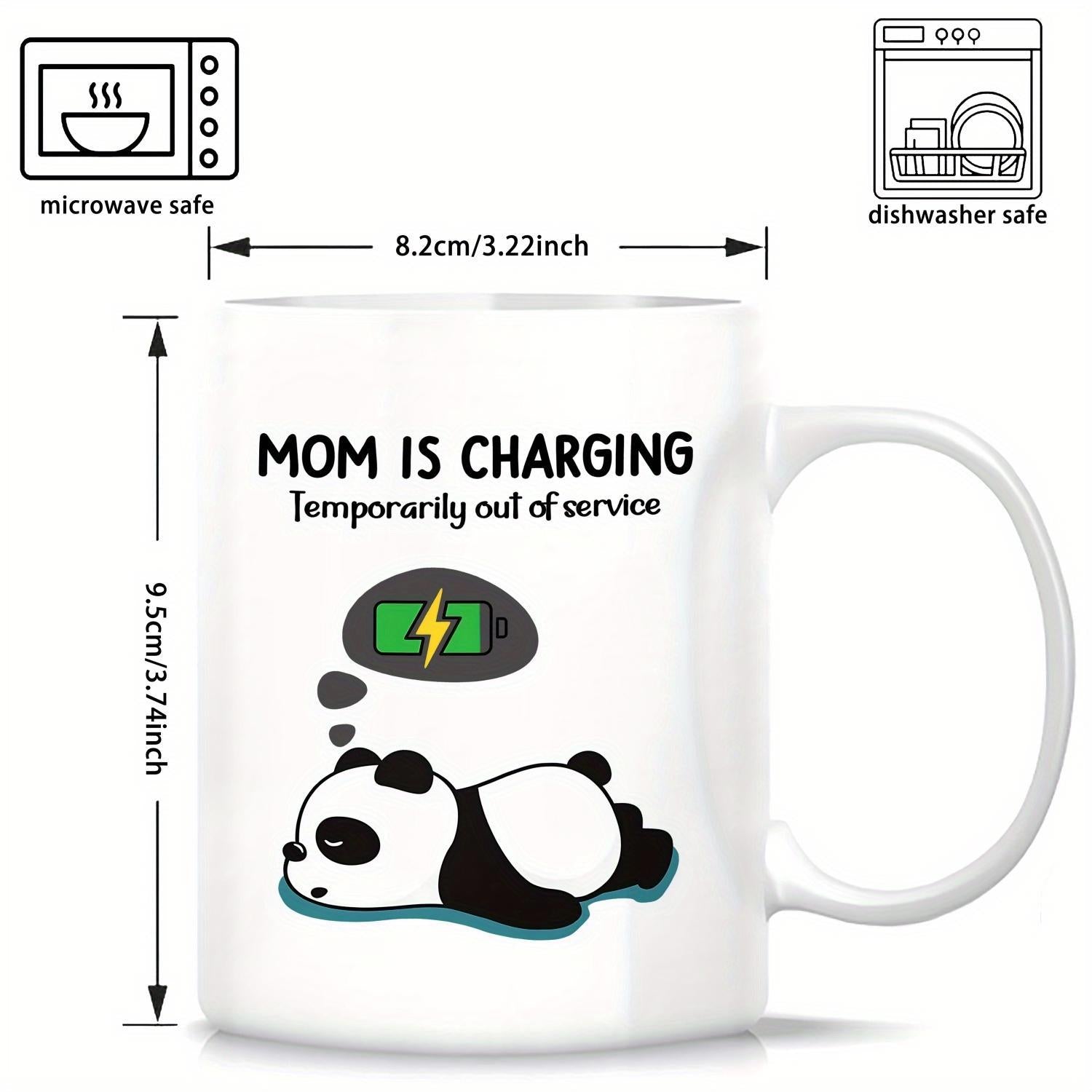 Tailorly White Ceramic 11 oz Mug - Mom Is Charging Temporarily Out Of Service Cute Sleeping Panda Resting Under A Green Battery Charging Icon Panda