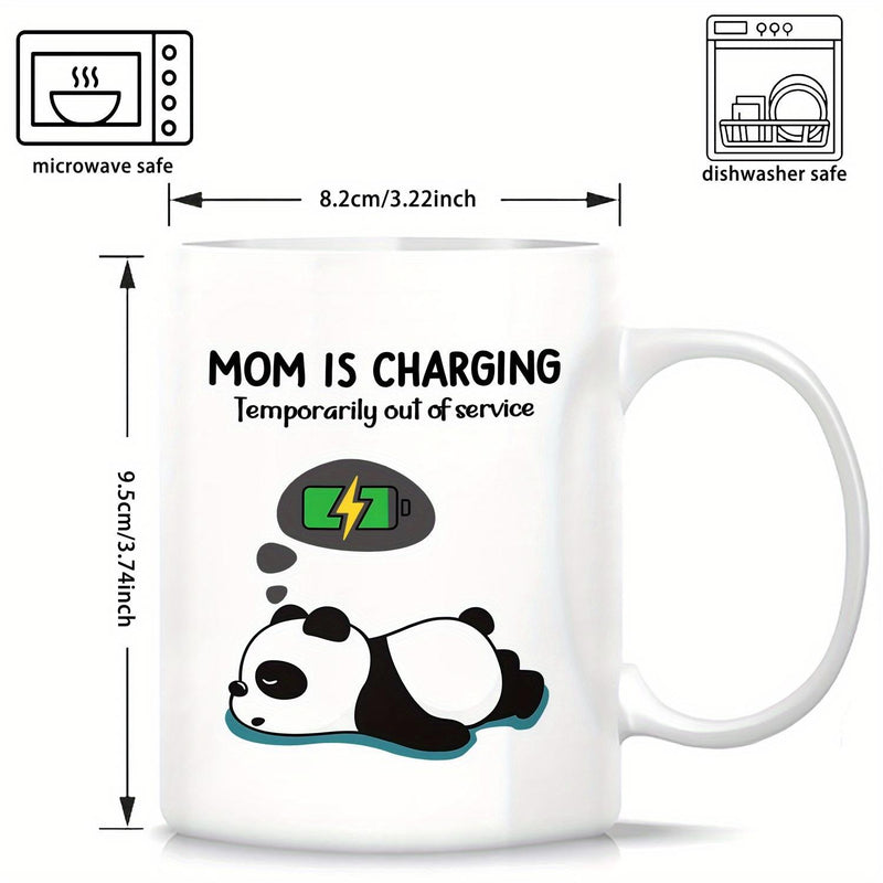 Tailorly White Ceramic 11 oz Mug - Mom Is Charging Temporarily Out Of Service Cute Sleeping Panda Resting Under A Green Battery Charging Icon Panda