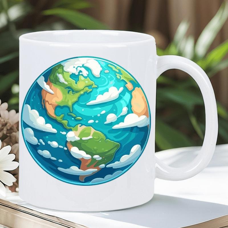 Tailorly White Ceramic 11 oz Mug - Vibrant Blue Oceans With Green Continents And Soft White Floating Clouds Earth