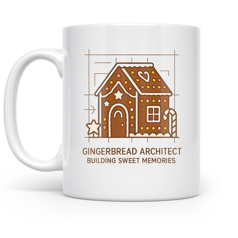 Tailorly White Ceramic 11 oz Mug - Gingerbread Architect Building Sweet Memories Charming Holiday Cookie Blueprint With Frosting And Candy Accents House