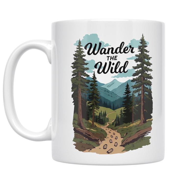 Tailorly White Ceramic 11 oz Mug - Wander The Wild Majestic Mountains Surrounded By Tall Pine Trees Along A Scenic Winding Path Forest